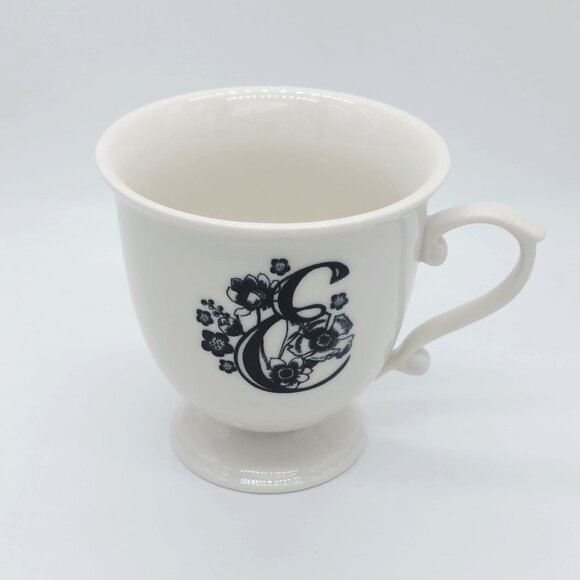 Anthropologie MISSUS Monogram Cup Floral Initial “E” Pedestal Footed Mug Teacup